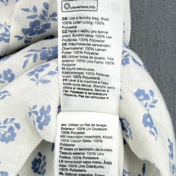 & OTHER STORIES Puff Sleeve Midi Dress Womens 8 White Blue Linen Floral Nap - Picture 16 of 16